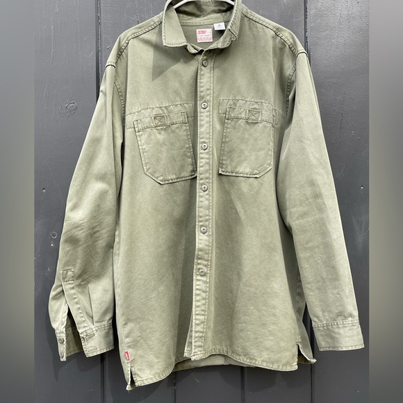 Vtg Levis ‘Dry Goods’ Workwear - Shirt Mens Large Military Olive Y2K Safari 1999 - Picture 3 of 6